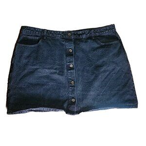 SHIEN CURVE Solid All Black Denim Button Front Skirt Womens Plus Size 3XL